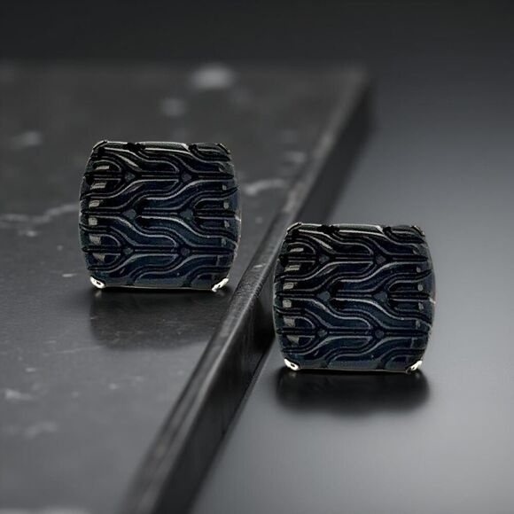 John Hardy Carved Onyx Cufflinks Sterling Silver Estate JH110 - Picture 6 of 13